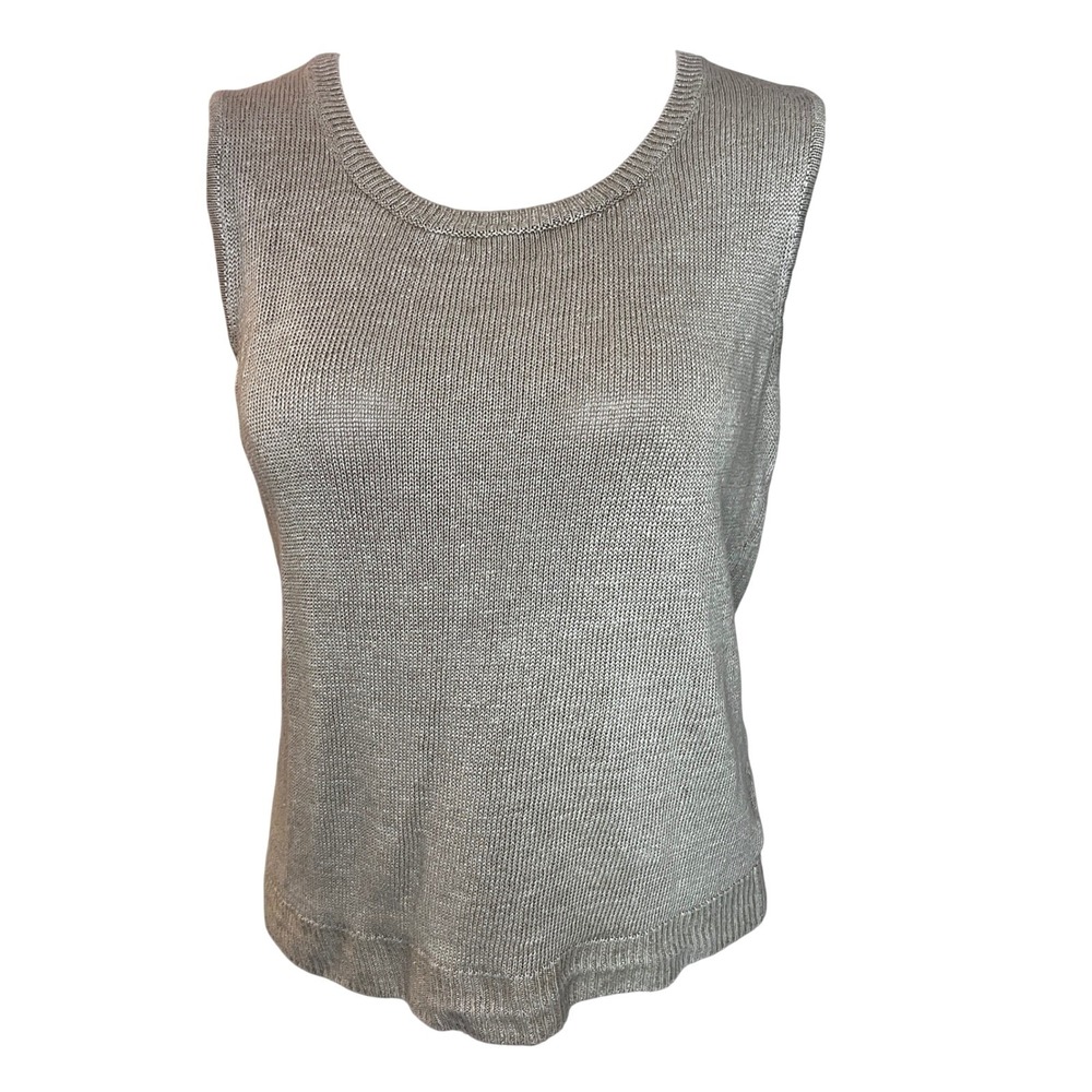 Talbots Womens Neutral 100% Linen Knit Tank Top L Capsule Coastal Resort Minimal